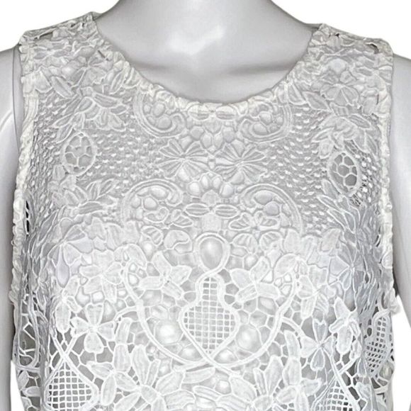 James Coviello Shirt Womens Large White Open Lace Lightweight Neutral Minimalist - Picture 5 of 7